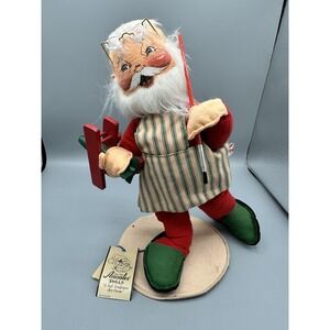 Vintage 1996 Annalee Doll Santa Claus Painting Toy Boat Apron, 12" With Tags